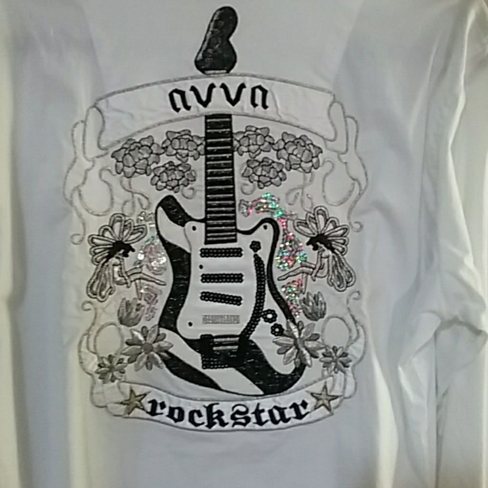 VINTAGE White Satin/Sequin Guitar Button Down